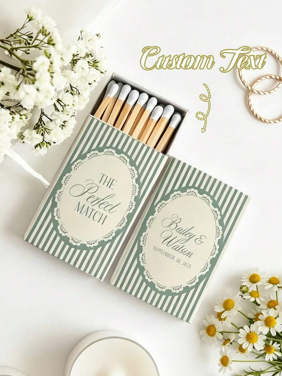 客製化火柴盒，個性化婚禮派對火柴盒（僅含火柴盒，不含火柴）。可客製化圖片、標誌與文字，適用於婚禮、各種派對、生日慶祝、週年紀念品、活動伴手禮。