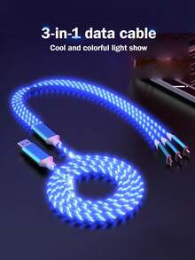 LED發光Type-C快充數據線、Type-C充電數據線、USB-A轉Type-C充電數據線，以及3合1 USB-A轉Type-C/Lightning/Micro充電線，1m/3.28ft/39.37in與1.2m/3.9ft/47.24in，USB-A轉Type-C，相容於華為/Android手機，通用旅行/居家/辦公/車用數據線 - 彩色 - 查看 3