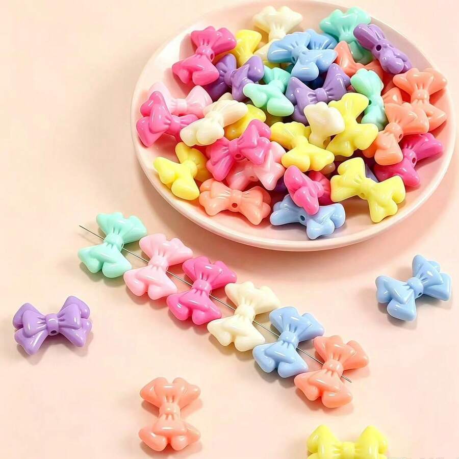 10PCS/30PCS Acrylic Colorful Double Layer Bow Beads, Macaron Spring Color Series Bow Beads, Suitable For Handmade DIY Beading, Hanging Decorations, Jewelry Matching, Craft Making, Jewelry Accessories - Colorful Double-layer Bow Tie - View 1