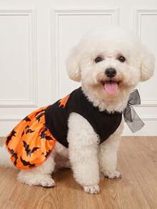 LUCKIE PAW 1pc Halloween Orange Bat Pattern Pet Dress, Physical Flea Prevention, Reduces Shedding, Insulated And Breathable, Suitable For Small And Large Dogs And Cats, Indoor And Outdoor Use - Multicolor - View 3