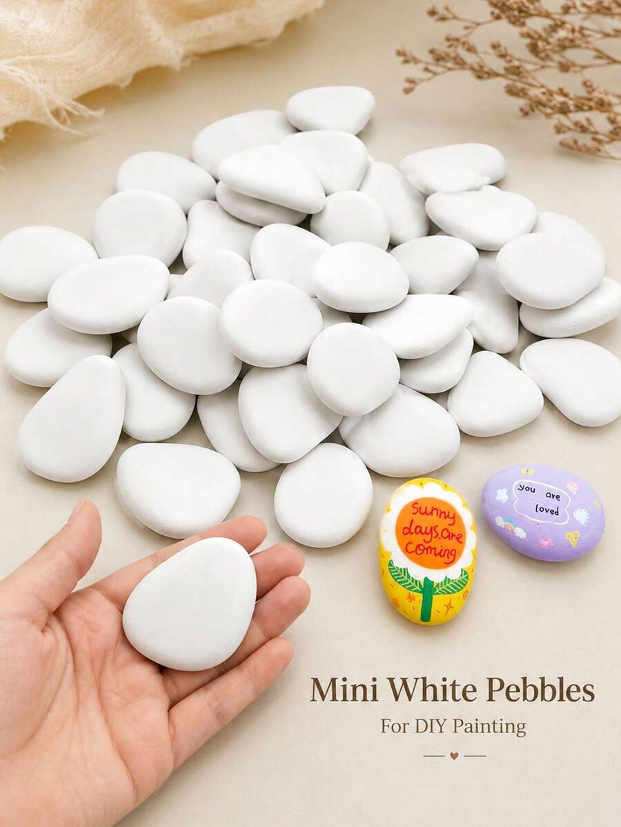 Medium Smooth White Painting Stones - Flat And Hand-Selected, Suitable For Crafts, Art, Decoration - No Chemicals, Smooth Surface For Even Effect, Ideal For Beginners And Handmade Projects, Craft Supplies, Art Projects, Decorative Stones - Multiple Styles - View 1