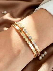 1pc Fashion Women's Honeycomb Bracelet - Gold - View 2