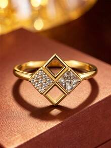 1pc French Minimalist Geometric Hollow Square Ring, Square Design For Date & Daily Wear Accessory - Ring - View 4