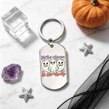 萬聖節幽靈女士鑰匙圈「Tis The Season To Do Spooky」可愛3個幽靈圖案鑰匙環，附黑色天鵝絨收納袋，適合送給朋友、生日、萬聖節派對禮物 - A - 查看 3