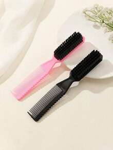 1pc Kids Double-Sided Styling Comb 2-In-1 Hair Brush, Suitable For Baby And Children Hair Styling, Home Use - Color Style Randomized - View 2