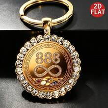 1pc 2D Flat 888 Infinite Wealth Keychain | Wealth Attraction & Prosperity Commemorative Keychain, Metal Material Novel Feng Shui Luck-Turning Keychain With Billionaire Meaning, Fortune-Boosting Creative Gift - Gold-1 - View 2