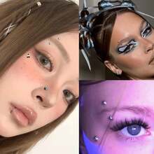 4pcs Set Fake Piercing Face Gem Stickers, Simulated Ear Studs, Star Gem Stickers, Y2K Style Unisex Makeup New Arrival, No Piercing Required, Heart Star Lip Studs Ear Studs - Multicolor - View 3