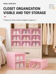 1pc Transparent Colorful Plastic Shoe Box, Flip Lid Drawer Style Dust-Proof & Moisture-Proof Shoe Storage Box, Stackable Small Shoe Box, Suitable For Closet & Entryway Storage - View 6