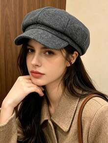 1pc Women's Wearable Octagonal Beret, Minimalist Design, Suitable For Daily Wear, Warm For Autumn/Winter, Autumn/Winter Newsboy Hat - Wool - View 9