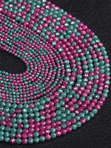 1 Strand Rose Red Green Zirconia, Loose Spaced Bead Stone Beads, Bead Jewelry Making DIY Bracelet Necklace Accessories 2/3mm - Multicolor - View 8