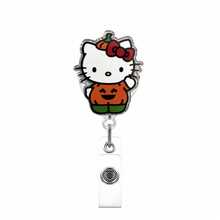 Cute Halloween Gift Sanrio Cat Retractable Badge Reel, Shiny 360° Rotating Pendant With Keychain, Suitable For Halloween Trick Or Treating - Multicolor - View 11