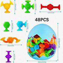 11/24/48pcs Absorbent Cup Toys, Eggshell Building Blocks, Educational Toys, Soft Silicone Building Set, Sensory Painting Kit - Multicolor - View 7
