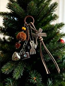 DIY Maillard Style Vintage Camera Pom Pom Keychain Pendant Bow Bag Charm, INS Style Phone Charm, Suitable As Gift For Friends, Family, Classmates - Multicolor - View 4