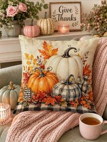 Thanksgiving Kitchen Decor Table Runner, Throw Pillow, Placemats, Autumn Black & White Plaid Pumpkin Maple Leaf Berry Pattern Table Runner, Farmhouse Rustic Vintage Style Dining Table Kitchen Decoration - Multicolor - View 8