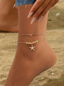 5pcs Gold Layered Anklet Set, Delicate Adjustable Chain Anklets, Cute Boho Beach Foot Jewelry For Teenage Girls, Perfect Summer Gift For Girlfriend - Gold - View 8