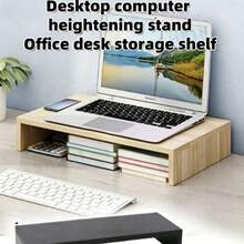 1pc Computer Monitor Stand, Desktop Computer Riser, Monitor Base And Laptop Stand, Available In White And Natural Wood. This Is A Drawer-Style Desktop Storage Box, Essential For Office And Dormitory, Can Be Used To Store Desktop Items Or As A Display Rack. Perfect For Dormitory Desk, Office Desk And Student Workstation, Helps Organize Items And Enhance Space. - Multicolor - View 3