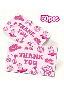 20/50 Buah Kartu Ucapan Terima Kasih Bertema Disko Koboi Warna Pink, Kartu Ucapan Terima Kasih dengan Pola Topi dan Sepatu Bot Koboi Barat, Kartu Ucapan Terima Kasih untuk Paket Bisnis Kecil - Set - View 9