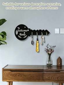1pc Wall Mount Rack With Shelf & Hooks, Boho Floral Wooden Key Holder Rustic Space-Saving Storage Organizer, Hanging Shelf For Keys Coats Small Sundries, Chic Farmhouse Home Decor Ornament For Hallway Porch Kitchen Office Daily Entrance Storage - Multicolor - View 9