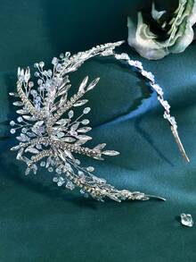 1pc Elegant Rhinestone Faux Crystal Headband, Exquisite Wedding Bridal Hair Accessory, Fashionable Women's Party Ball Vacation Hair Ornament - Silver - View 3