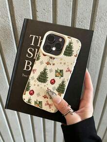 Phone Case - White Lychee Pattern Watercolor Christmas Print Element Design Phone Case, Suitable For IPhone 18 Pro Max 17 16E 16 15 14 13 12 11 Pro Max, Phone Back Cover Protection, Scratch-Resistant Wear-Resistant Shock-Proof Smartphone Protective Case - Multicolor - View 5
