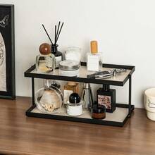 2-Tier Metal Desktop Storage Rack With Leather Pad, Cosmetic Organizer, Bathroom Vanity Perfume And Makeup Display Stand - Multicolor - View 1