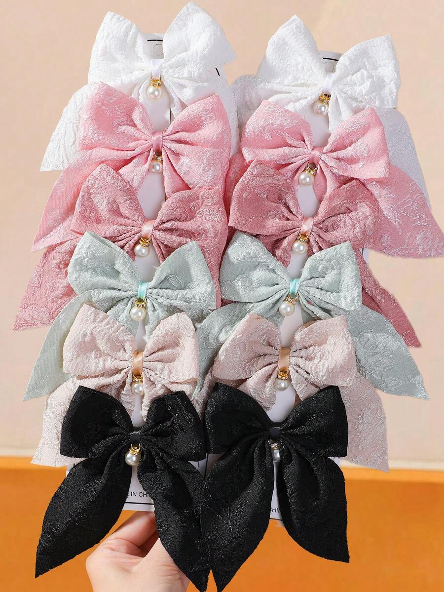 6/1pc Girls Multi-Color Fabric Bow Swallowtail Hair Clips With Rhinestone Embellishment Alligator Hair Clip Hair Accessories With Rhinestone And Pearl Pendant Hair Clips For Back Of Head Daily Use - Multicolor - View 1