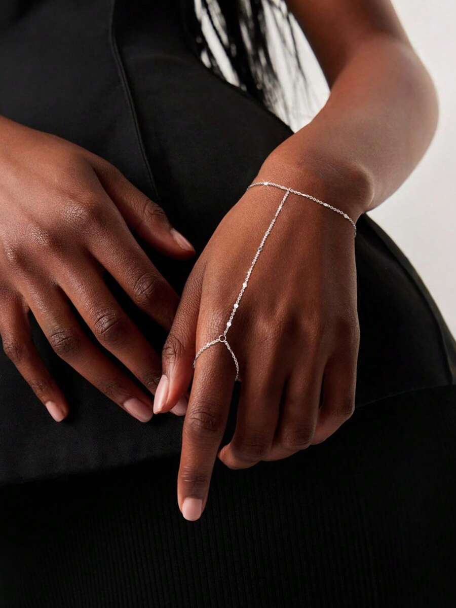 1pc Fashion Personalized Minimalist Metal Flat Linked Bracelet, Versatile, Great Gift For Daily Wear (Hand-Cut Chain To Suitable Length, Random Number Of Round Discs) - Silver - View 1