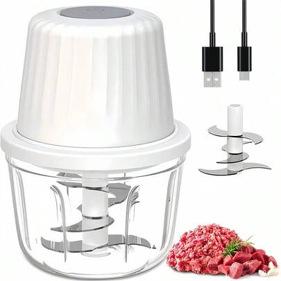 Pengolah Makanan Mini Elektrik Portabel USB dan Pencincang Bawang Putih, 6 Pisau, Kapasitas 13,53oz/1,6 Cangkir, Dapat Diisi Ulang USB, Cocok untuk Mencincang Jahe, Bawang Bombay, Daging, Buah, dan Sayuran, Sempurna untuk Kantor, Dapur Portabel, dan Perjalanan, Hadiah Ulang Tahun atau Liburan Ideal untuk Pria dan Wanita, Hari Thanksgiving, Halloween, Natal, Paskah, Hari Valentine, Tahun Baru