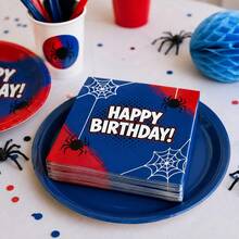 Red Blue Spider Web Happy Birthday Paper Napkins, Spider Theme Disposable Party Napkins, Comic Style Birthday Tableware Decorations, Party Supplies - Multicolor - View 4
