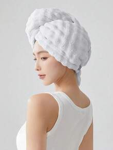 4/2/1Pc Coral Fleece Thickened Hair Drying Cap With Elastic Band, Solid Color Large Super Absorbent Hair Towel, Home Bath Towel, Essential For Home Bathing, Hotel And Home Use, Travel Essential Bathroom Accessory - Multicolor - View 3