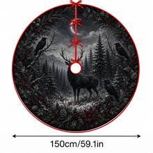 1pc Dark Forest Deer & Crow Pattern Christmas Tree Skirt, Elegant Holiday Decor, 5 Sizes, Unisex Holiday Gift, Suitable For Home And Party Christmas Home Decoration - Dark Forest Moose Crow - View 14