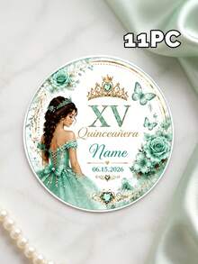 11/20/40pc Personalized Custom Birthday Name Date Round Sticker,Custom Princess Floral Butterfly Self‑Adhesive,Jar Envelope Birthday Party Sticker - Multicolor - View 16