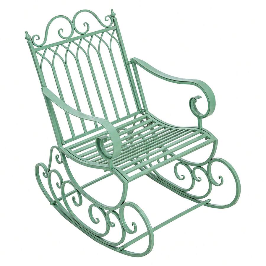 Metal Rocking Chair, Wrought Iron Outdoor Patio Rocker With Decorative Scrollwork, Single Lounge Chair For Garden, Lawn, Porch, Balcony & Backyard Relaxation - A - View 1