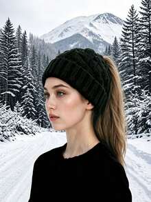 Autumn/Winter Warm Wool Earflap Hat, Open Design Convenient For Ponytail, Suitable For Daily Outings And Outdoor Walks, A Warm And Windproof Knitted Hat, Suitable For Long Hair Care In Autumn/Winter - A - View 2