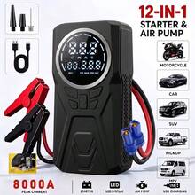 Car Battery Jump Starter With Air Compressor 160PSI, Car Jumper Starter Portable , 12V Jump Box Car Battery With 600LM Light, Jumper Cables, Large LCD Display, Power Bank - H - View 2