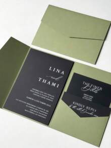 Tri-Fold Pocket Wedding Invitation Sleeves, Simple Invitation Envelopes For Engagement, Baptism, Etc., DIY Invitations, Invitations, Pocket Invitations, Custom Invitations, Christmas Cards - Green - View 1