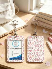 1pc Sweet Cool Heart Medical Print Card Holder, Y2K Millennium Style Star Metal Chain Hard Shell Student Nurse ID Badge Card Holder, Waterproof And Dirt-Resistant, Effectively Prevents Card Bending And Wear, Suitable For Student Commute, Workplace Office, Daily Travel All-Scenario Use, Back To School Season Essential, Gift Option - Rectangle - View 10