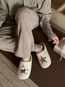 XIXITIAO Cute Star Puppy Fuzzy House Slippers, Warm Closed‑Toe Home Slippers With Soft Sole For Indoor Use - Apricot White - View 6