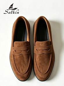 Salkin 經典設計男士便幣樂福鞋 一腳蹬 素色柔軟麂皮休閒鞋 舒適透氣 防滑耐磨底 優雅紳士社交鞋 日常穿著 學生畢業典禮 學院風商務正裝鞋 男士辦公室派對宴會 春夏秋款男鞋 - 摩卡棕 - 查看 2