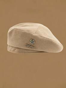 Women's Camellia Metal Logo Wool Beret, Autumn/Winter Vintage British Style Versatile Face-Slimming Painter Hat - Multicolor - View 8