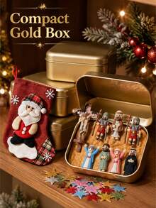 3D Printed Christmas Nativity Scene Set, Gold Tin Box Mini Holy Family Figurines, Exquisite Desktop Decor Ornament, Suitable For Christmas Home, Office, Bookshelf, Create Warm Holiday Atmosphere, Christmas Gift - Multiple Styles - View 3
