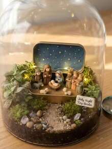 Christmas Nativity Scene Set, Metal Box Storage Instant Display, Full Christmas Atmosphere! Includes Holy Infant, Virgin Mary, Joseph, Three Wise Men Complete Figure Set, Starry Sky Inner Lid Design. Compact And Portable, Suitable For Fireplace, Tabletop, Windowsill Display, Home Decor, Christmas Gift And Collection. - one-size - View 6