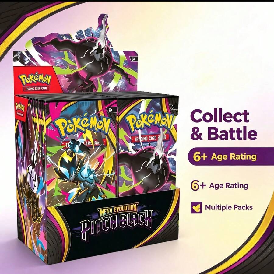 asmodee 1pc/60pcsPokemon Trading Card Game Booster Box, TCG Cards, Mega Evolution Pitch Black Series, Collectible Game Cards, Gift For Collectors & Kid - Style Random - View 1