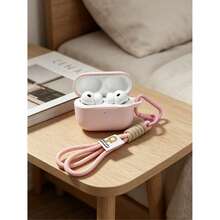Funda protectora para auriculares Bluetooth de estilo minimalista, hecha a mano con cuerda trenzada y cordón de color en contraste, compatible con modelos populares - Rosa suave - Ver 4