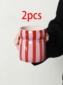 1pc/2pcs INS Style Hand-Painted Dual-Color Striped Ceramic Storage Canister, Kitchen Utensil Holder, Home Living Room Dining Table Cutlery Organizer, Chopstick Spoon Fork Storage Jar, Home Decor Ornament, Holiday Gift For Family And Friends - View 18