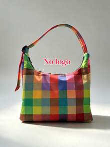 Nylon Shoulder Bag, Casual Bohemian Style Commuter Work Bag, Fashionable Large Capacity Handbag With Key Lanyard, Everyday Tote Bag - Multicolor - View 10