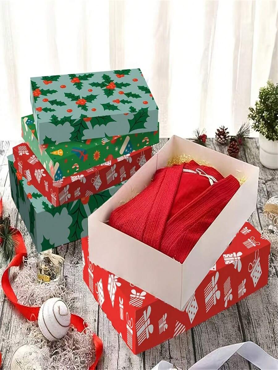 1/3pcs Christmas Gift Box Set With Lids - Premium Robe Boxes With 4-Inch Depth And Shirt Boxes Suitable For Pants, Lingerie, Sweaters, Clothing, Holiday Parties, Hostess Gifts - A - View 1