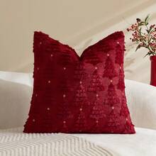 1/2pcs Burgundy Christmas Tree & Star Pillow Case (Pillow Insert Not Included), Modern Fashionable Comfortable Soft Faux Rabbit Fur Fabric Embroidered Pillow Case, Suitable For Daily Home Decor, Sofa, Bed, Bedroom, Living Room, Decorative Pillow Case, Daily Holiday Party Decoration, Suitable For All Seasons - Burgundy - View 12