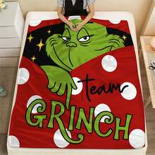 The Grinch Soft & Comfortable 1pc All-Over Print Modern Flannel Christmas Nap Blanket - Christmas Tree - Polyester Nap Blanket - Digital Print Technology, Suitable For Sofa, Bed, Travel, Office Home Decor - Multicolor - View 4