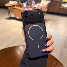 Original Metal Color Magnetic Charging Phone Case Compatible With IPhone 18 Pro Max 17 16 15 14 13 Large Window Electroplated Shockproof PC Protective Shell - Black - View 2